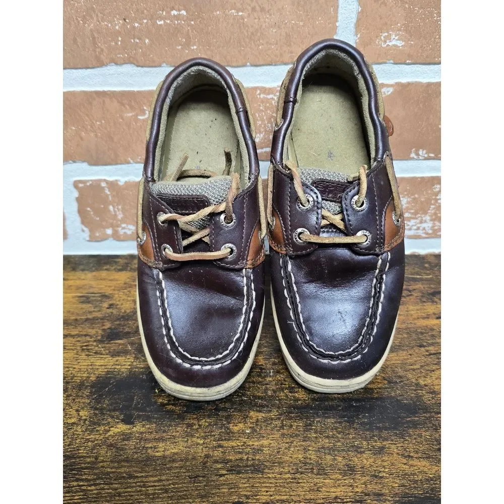 Sperry Top Sider Children's Boys Sz 12‎ W Boat Shoes Brown Leather /Mesh Slip On